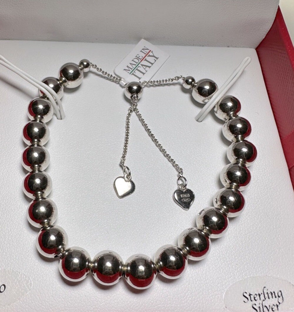 Sterling Silver 8mm Round Beads Adjustable Bolo Bracelet