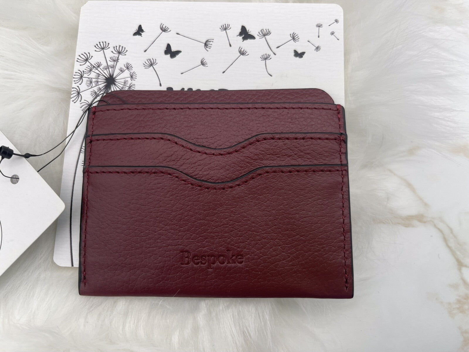 Bespoke New York Pebble Leather Wine Slim Card Case Wallet NWT
