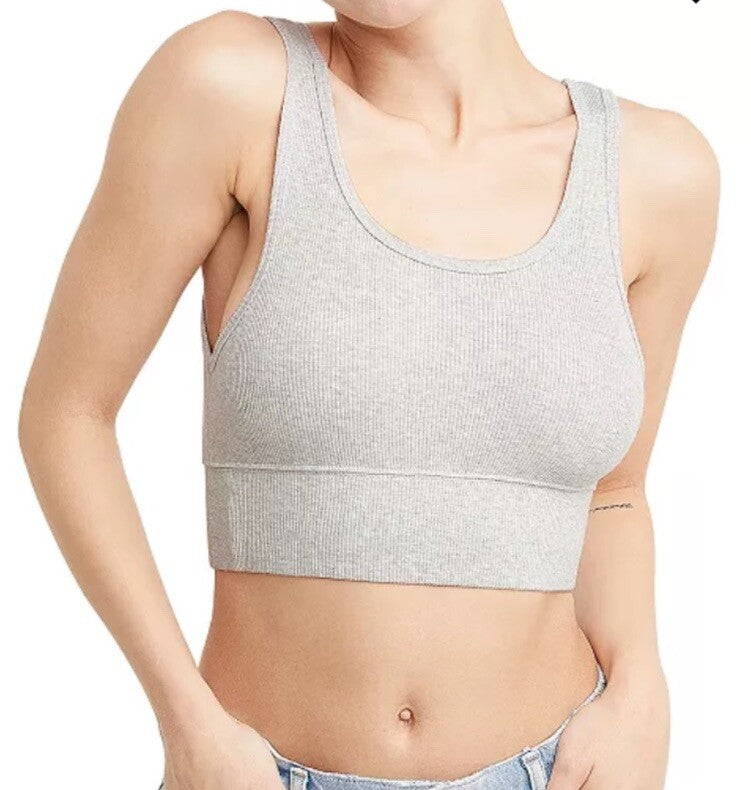 Hanes Women's Originals Cozywear Ribbed Longline Bralette OG116 - Light Steel L