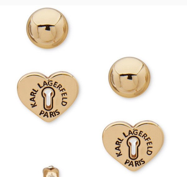 KARL LAGERFELD PARIS Gold-Tone 2 Pc Set Crystal Logo Hoop & Stud Earrings 