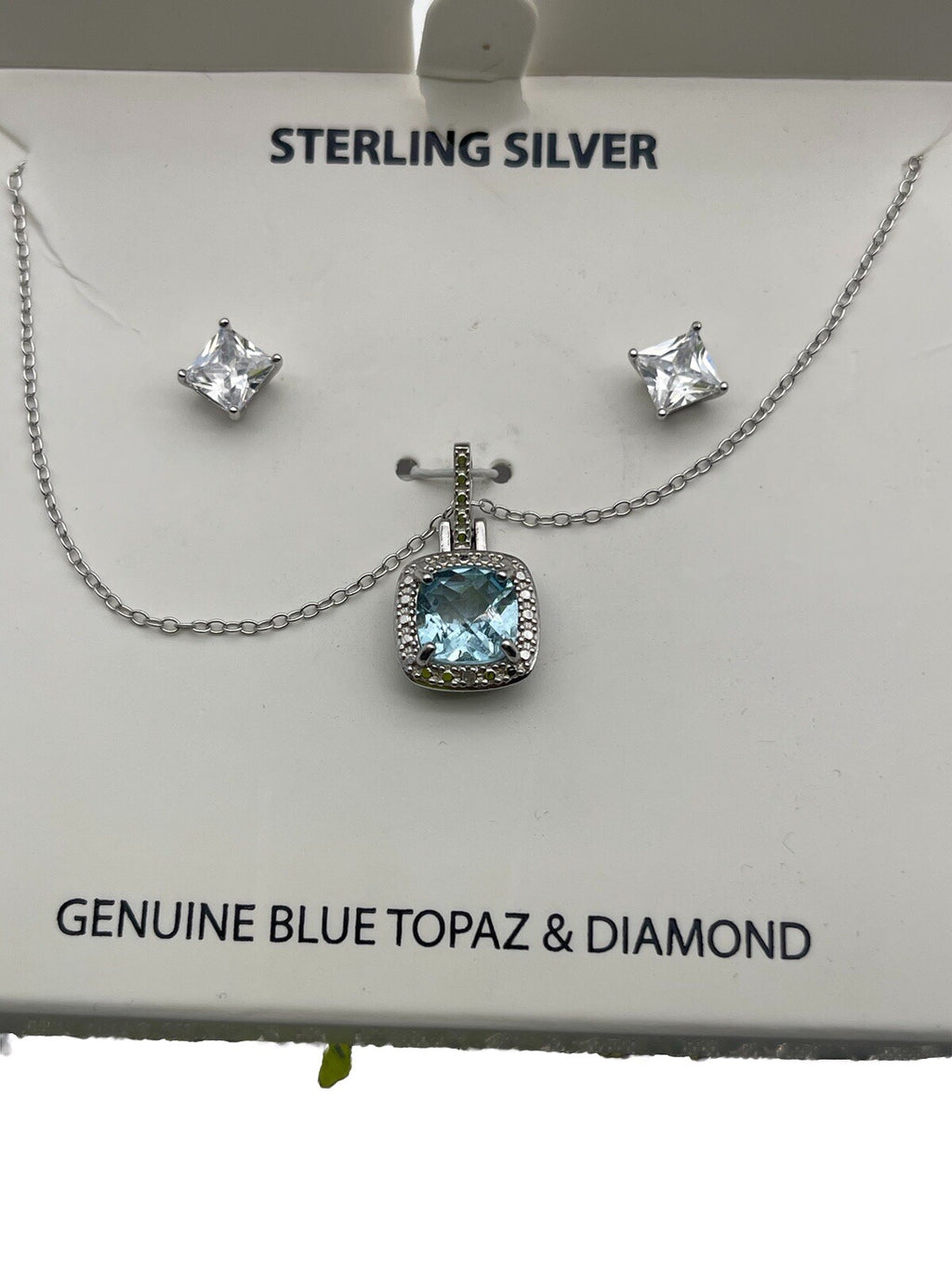 r h macy co fine jewelry Sterling Silver Genuine Blue Topaz Necklace With Earr 