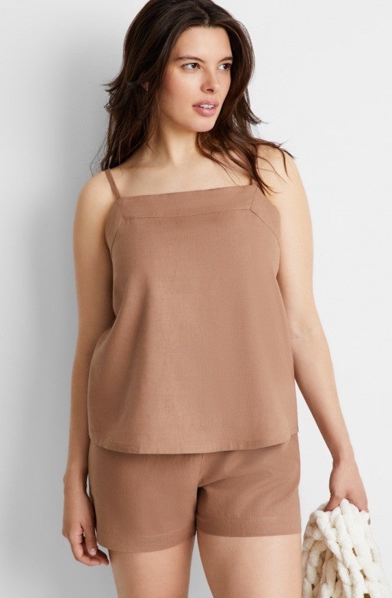 State of Day Women's 2-Pc. Sleeveless Linen Pajamas XXL Natural Umber