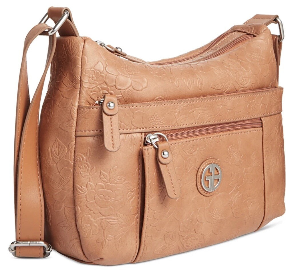 Giani Bernini Pebble Faux Leather Tooling Hobo Shoulder Bag NWT - Cognac