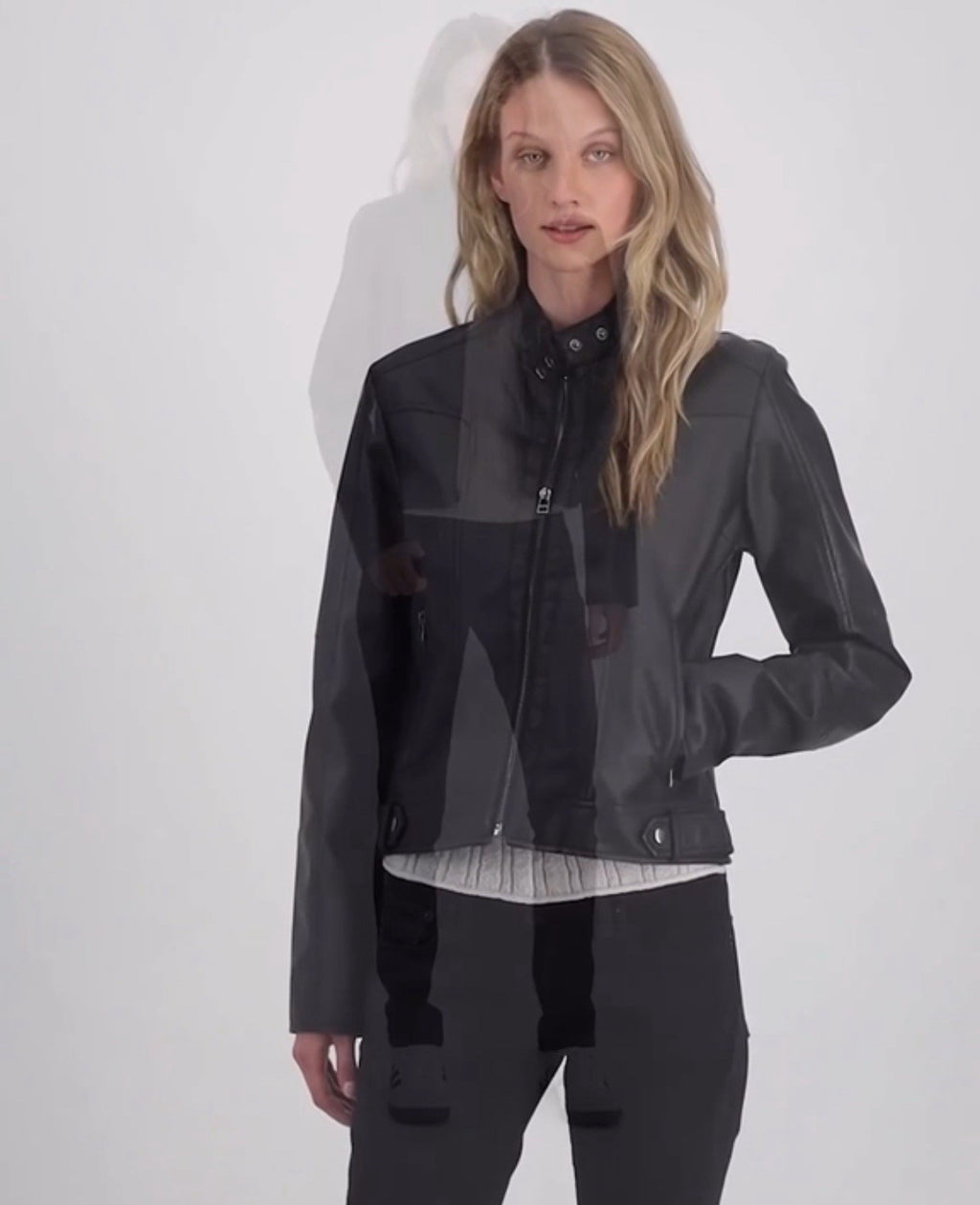 Maralyn & Me Faux-Leather Zip-Front Jacket Juniors S. Black Snap Closure Collar