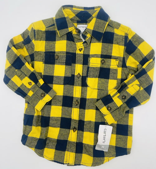 Carter's blue and yellow flannel button up shirt Size 2T
