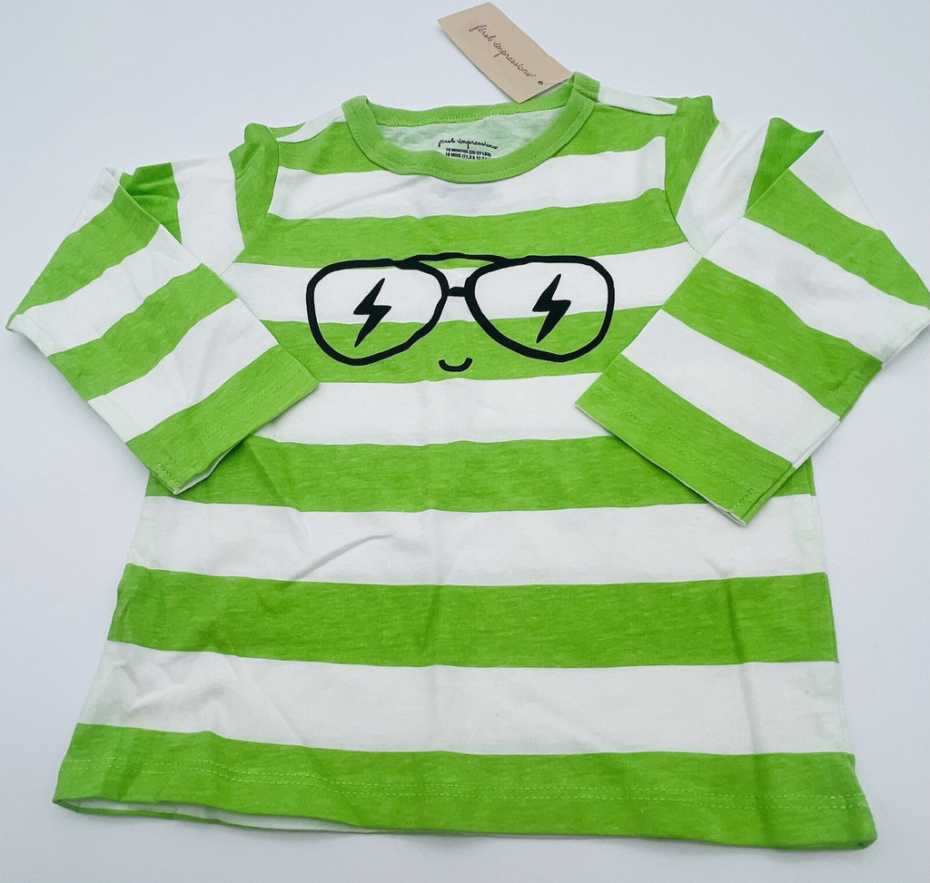 First Impression Toddler Boys Green White Striped Long Sleeve Graphic T Shirt