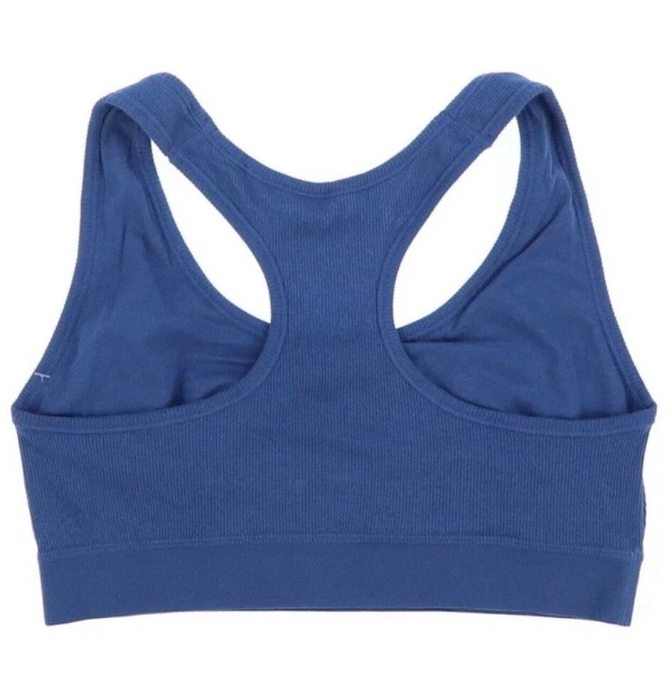 GAP Women's GapBody Ribbed Stretch Cotton Comfort Racerback Bra, Blue Large