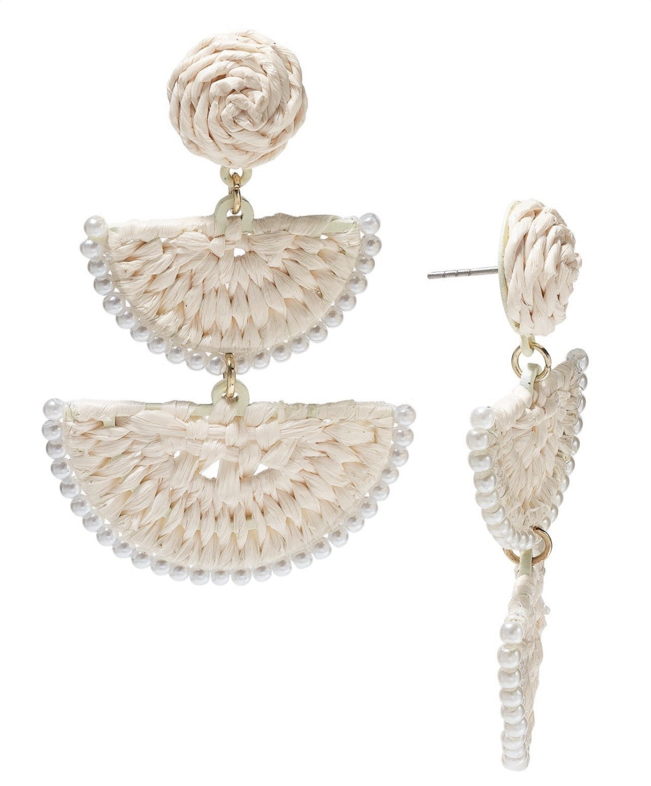 On 34th Earrings Mixed White Woven Tower Raffia Drop Chandelier Faux Pearl Beads