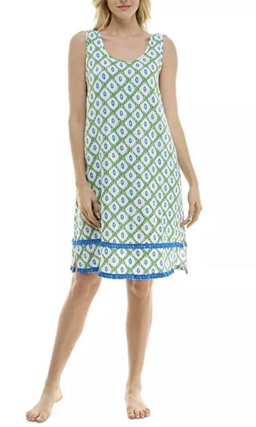 Roudelain Women's Printed Tassel-Trim Tank Nightgown Cardomon Geo S