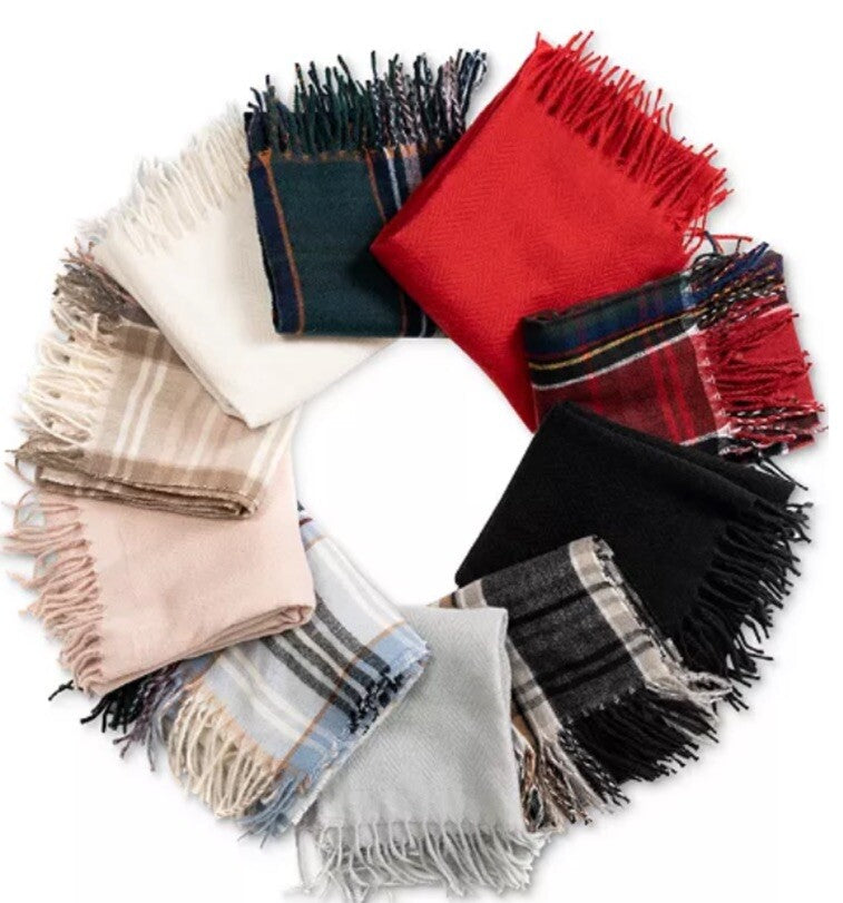 Style & Co Women's Polyester Solid Fringe-Trim Scarf - Black 68"L x 15"W