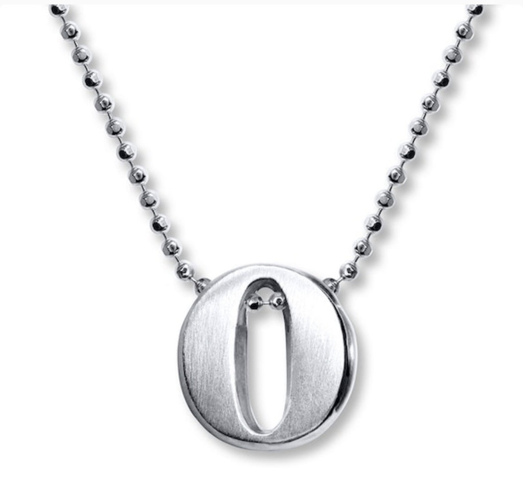 Alex Woo Little Letter by Initial Pendant Necklace in Sterling Silver "O”