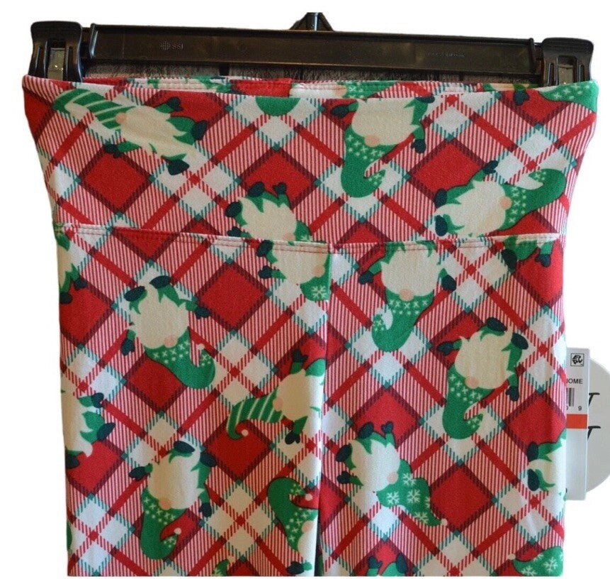 Planet Heart Juniors High Rise Holiday Leggings, Red & Green Gnome Plaid, XS