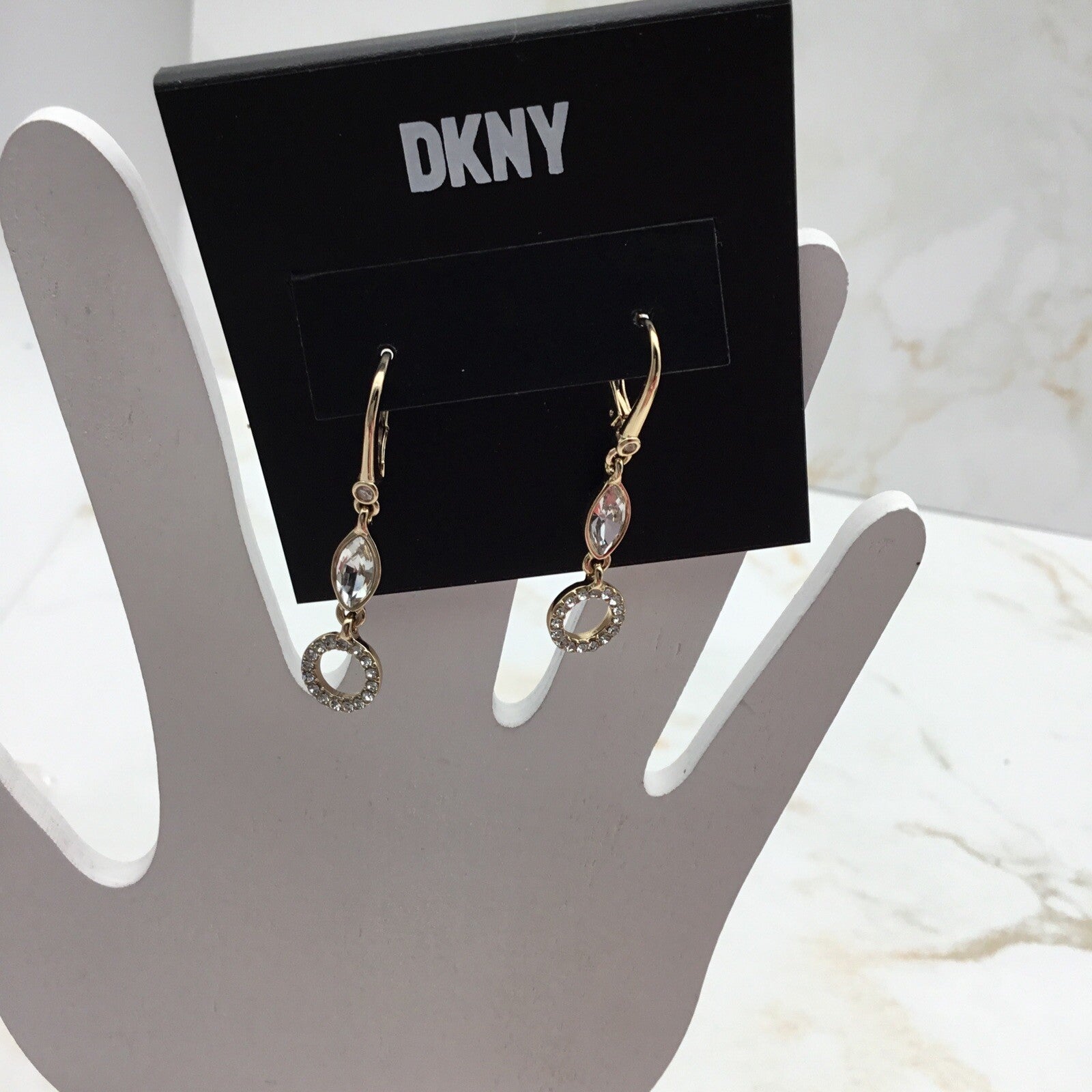 DKNY Gold-Tone Navette Crystal & Pavé Circle Drop Earrings