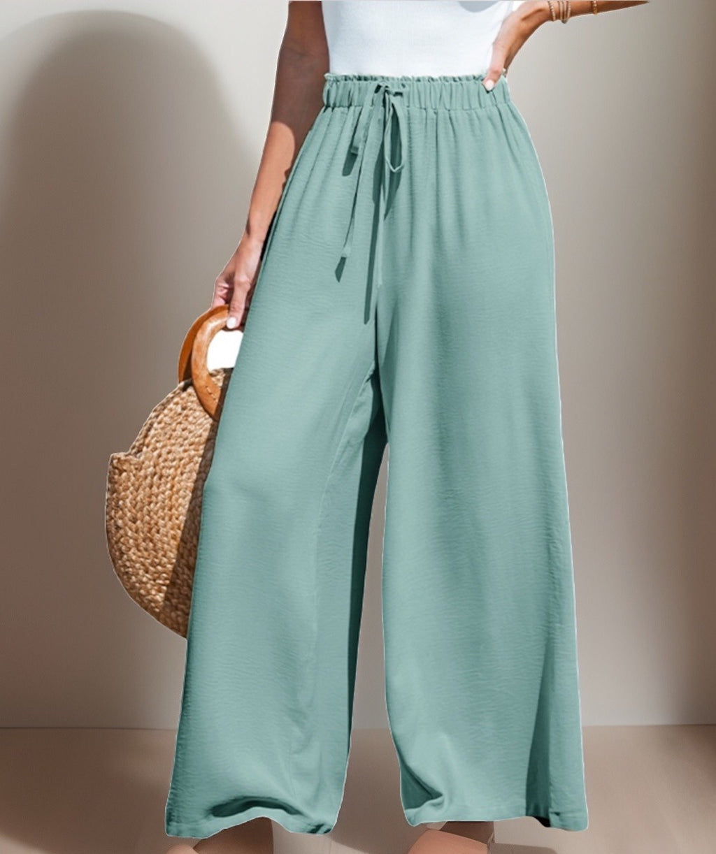 Cupshe Women's Summer Lovin Drawstring Wide-Leg Pants L Light Pastel Green 