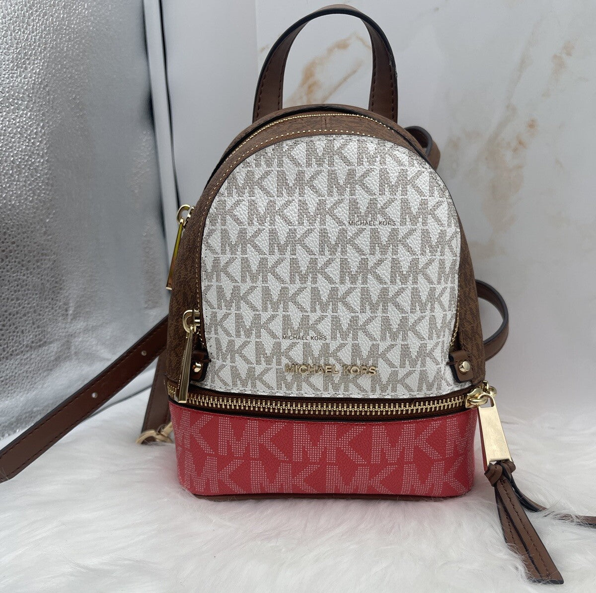 Michael Kors Logo Rhea Zip Extra Small Messenger Backpack 
