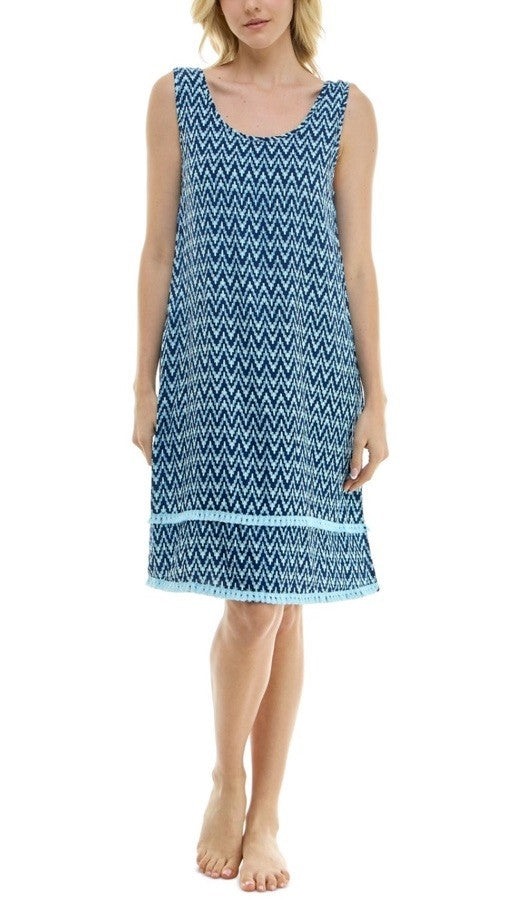 Roudelain Women's Printed Tassel-Trim Tank Nightgown - Slash Geo Size S