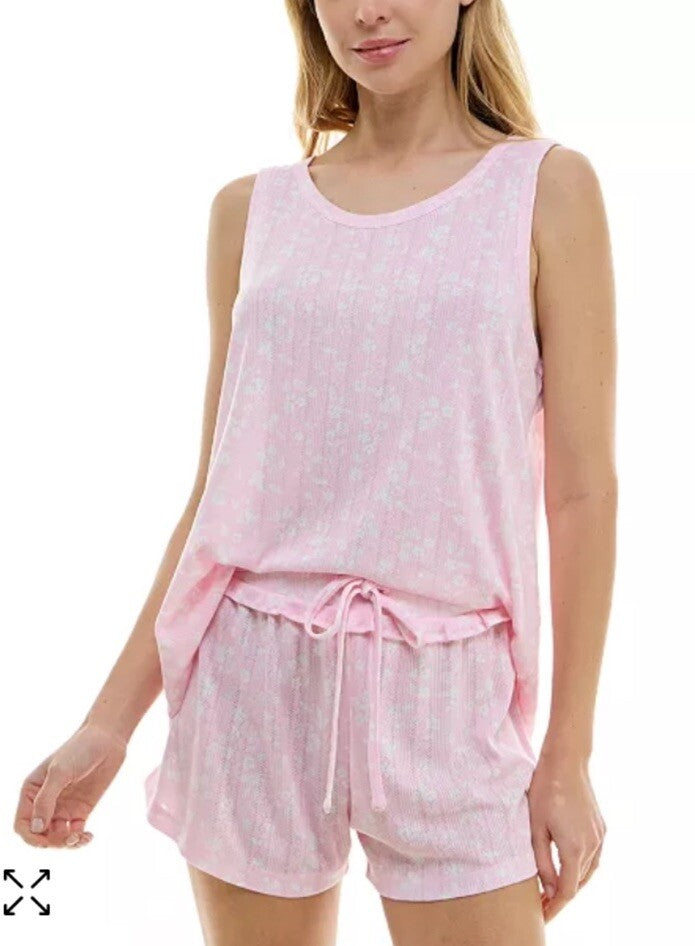 Roudelain 2-Pc Pointelle Tank Pajamas Set Spring Shadow Ditsy Cherry SZ S