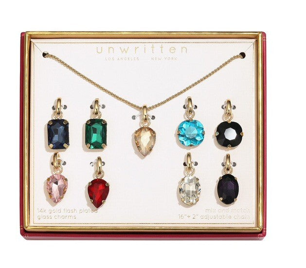 Unwritten Multi-Color Glass Mix and Match Pendant Necklace Set - Gold