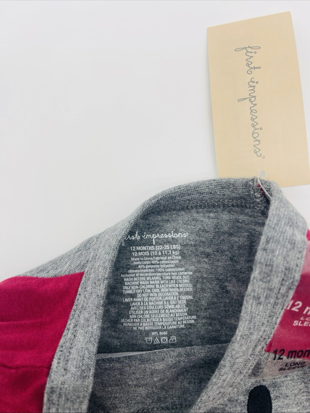 First Impressions Baby Boy's Teddy Bear Raglan T-Shirt Gray Size 12 Months