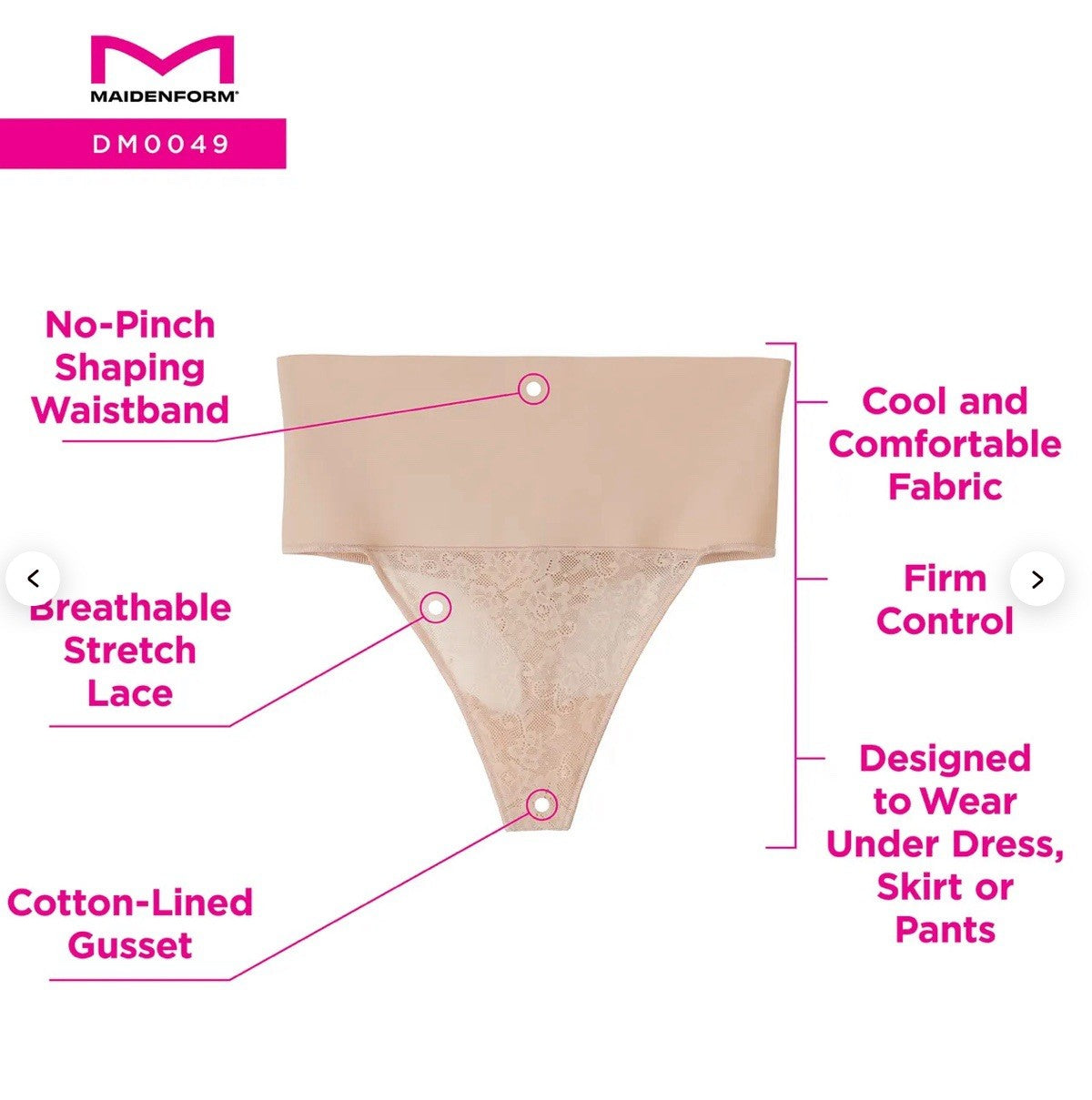 Maidenform Tame Your Tummy Firm Control Navy Lace Thong Panty Large L DM0049