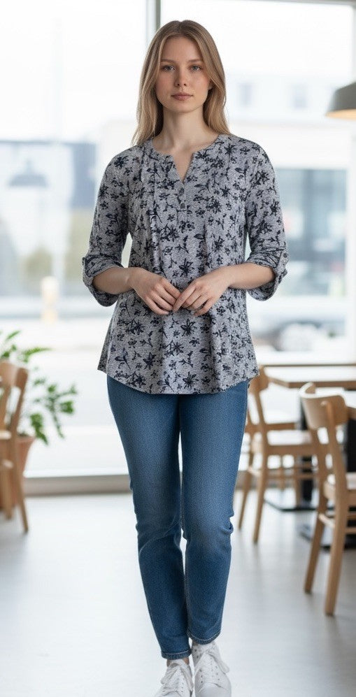 NY Collection Petite Size 3/4 Roll Sleeve Top PM