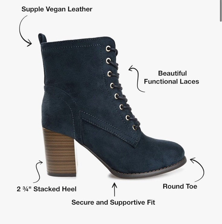 Journee Collection Women's Baylor Lace Up Stacked Heel Booties Blue 8