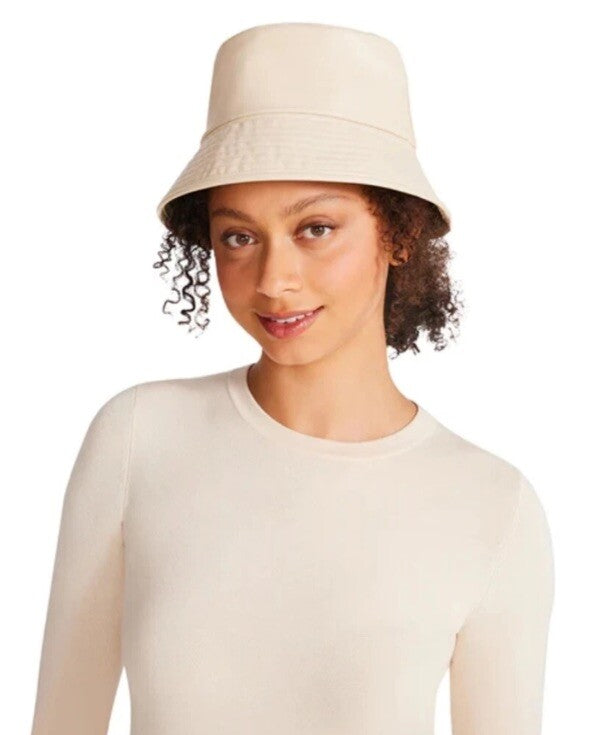 Steve Madden Women's Reversible Plaid Bucket Hat Cream Fabric