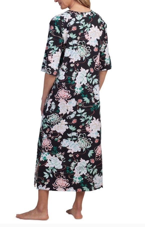 Miss Elaine Women's Printed 3/4-Sleeve Zip-Front Robe Black S