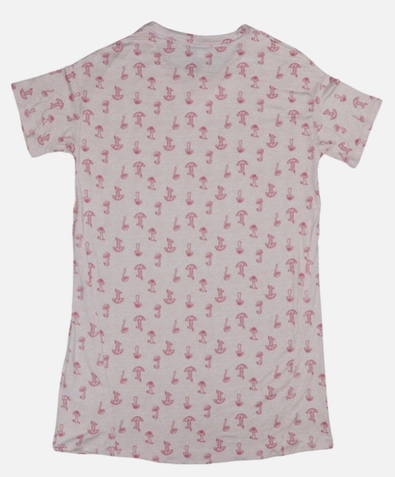 Roudelain Mushrooms Print Long Length Sleepshirt Women's Pajama Top M  Pink