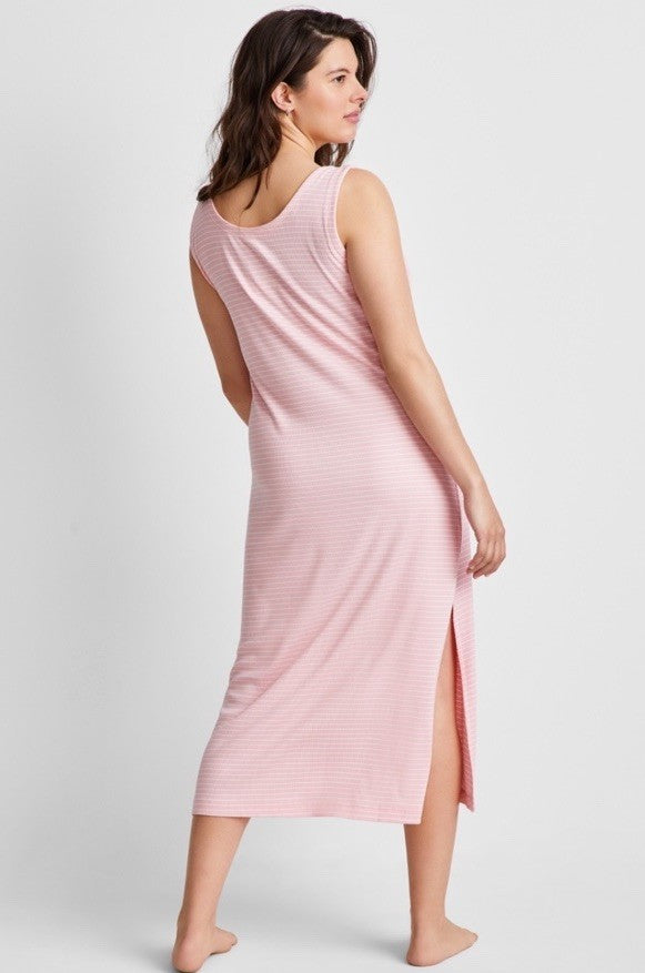 State of Day Women's Ribbed Modal Blend Tank Nightgown Stribe Satin Pink Large 