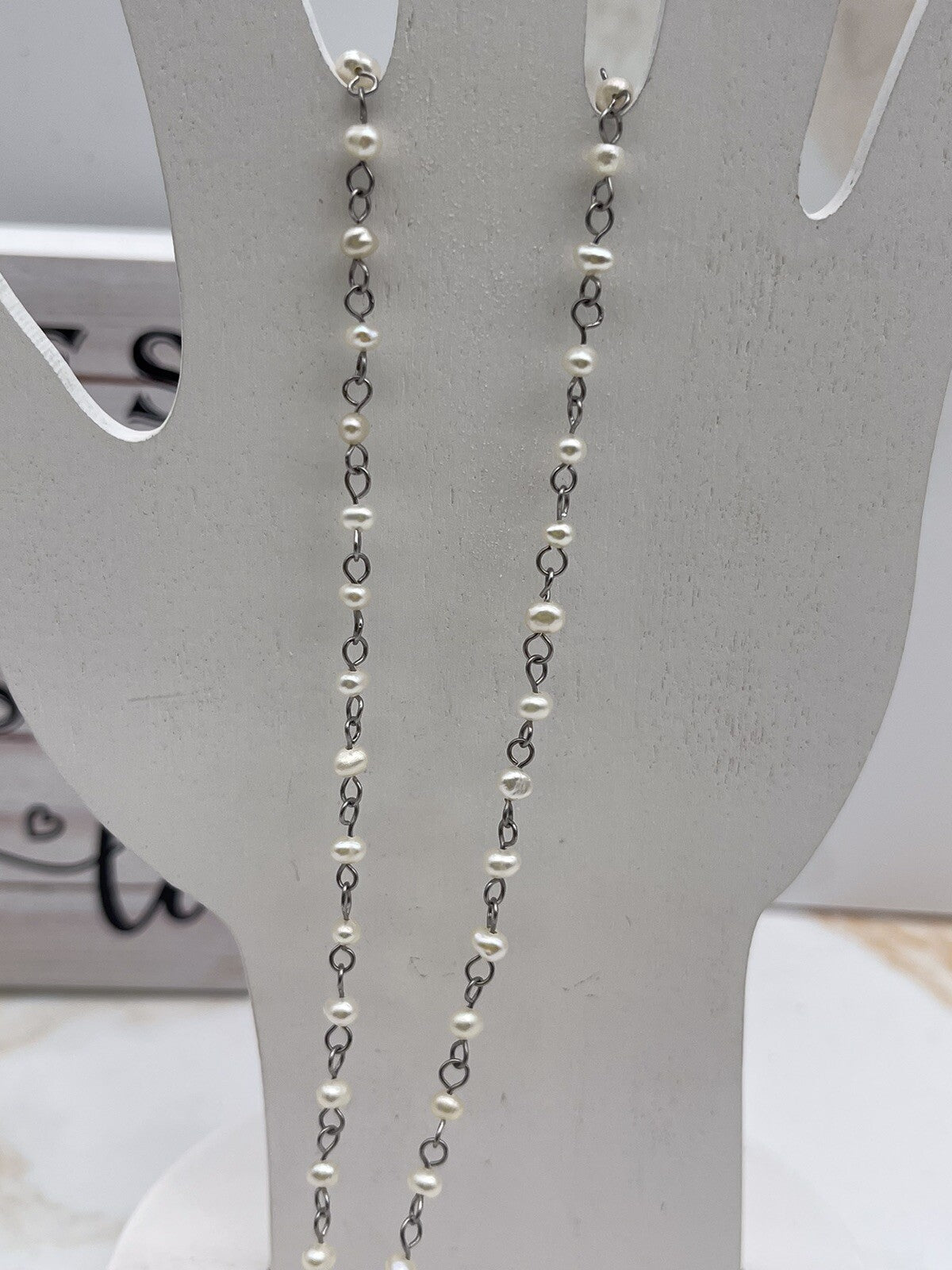American Eagle Silvertone And Faux Pearl Necklace