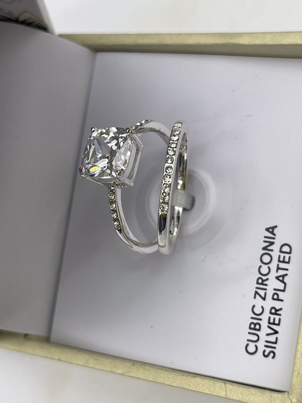 Charter Club rhodium plated silver tone cubic zirconia wedding ring set