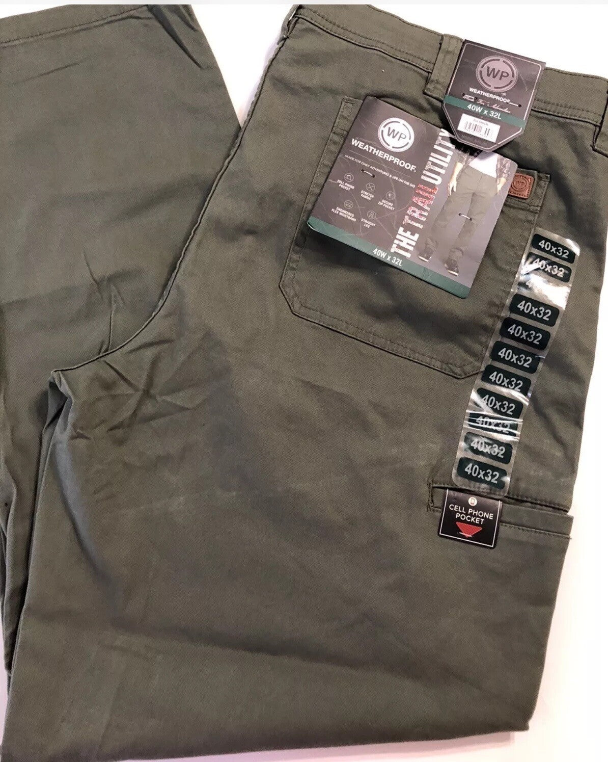Weatherproof WP Men's The Trail Utility Pants Flex Waist 40 x 32 Green NWT