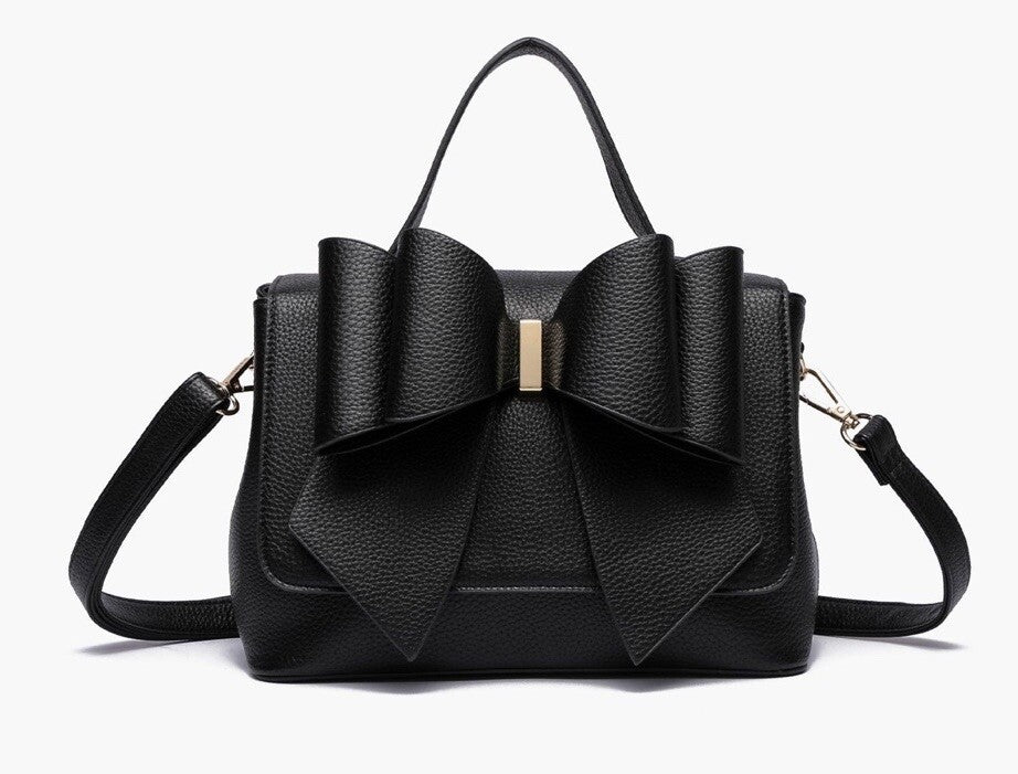 GROSSI/LIKE DREAMS Eva double bowtie vegan leather top handle crossbody -BLACK