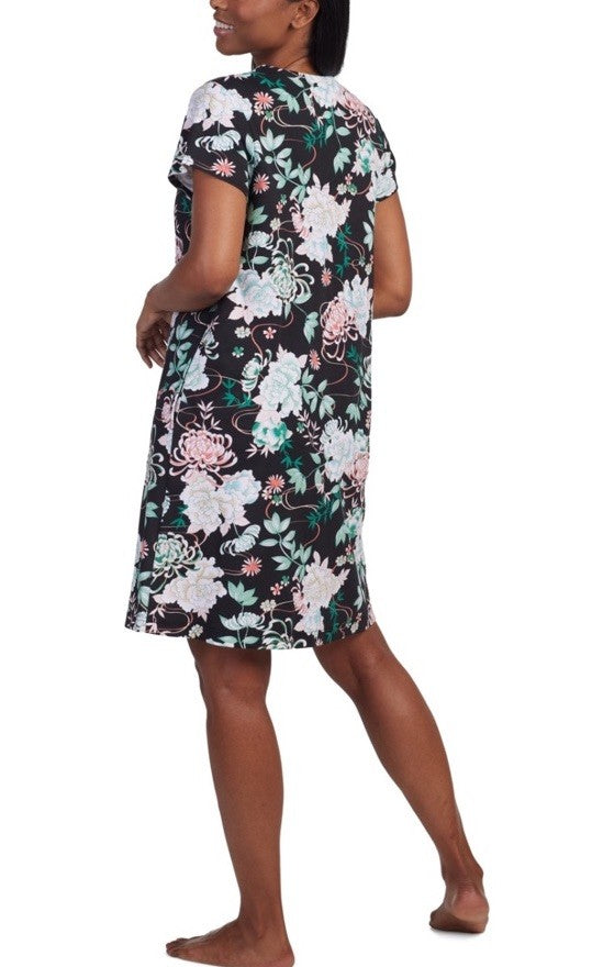Miss Elaine Women's Short-Sleeve Floral Snap Robe Floral M