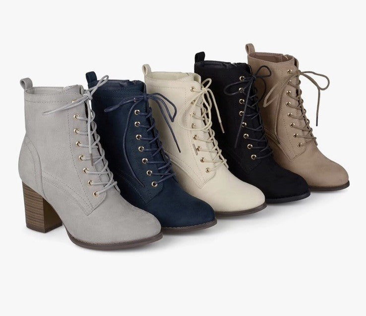 Journee Collection Women's Baylor Lace Up Stacked Heel Booties Blue 8
