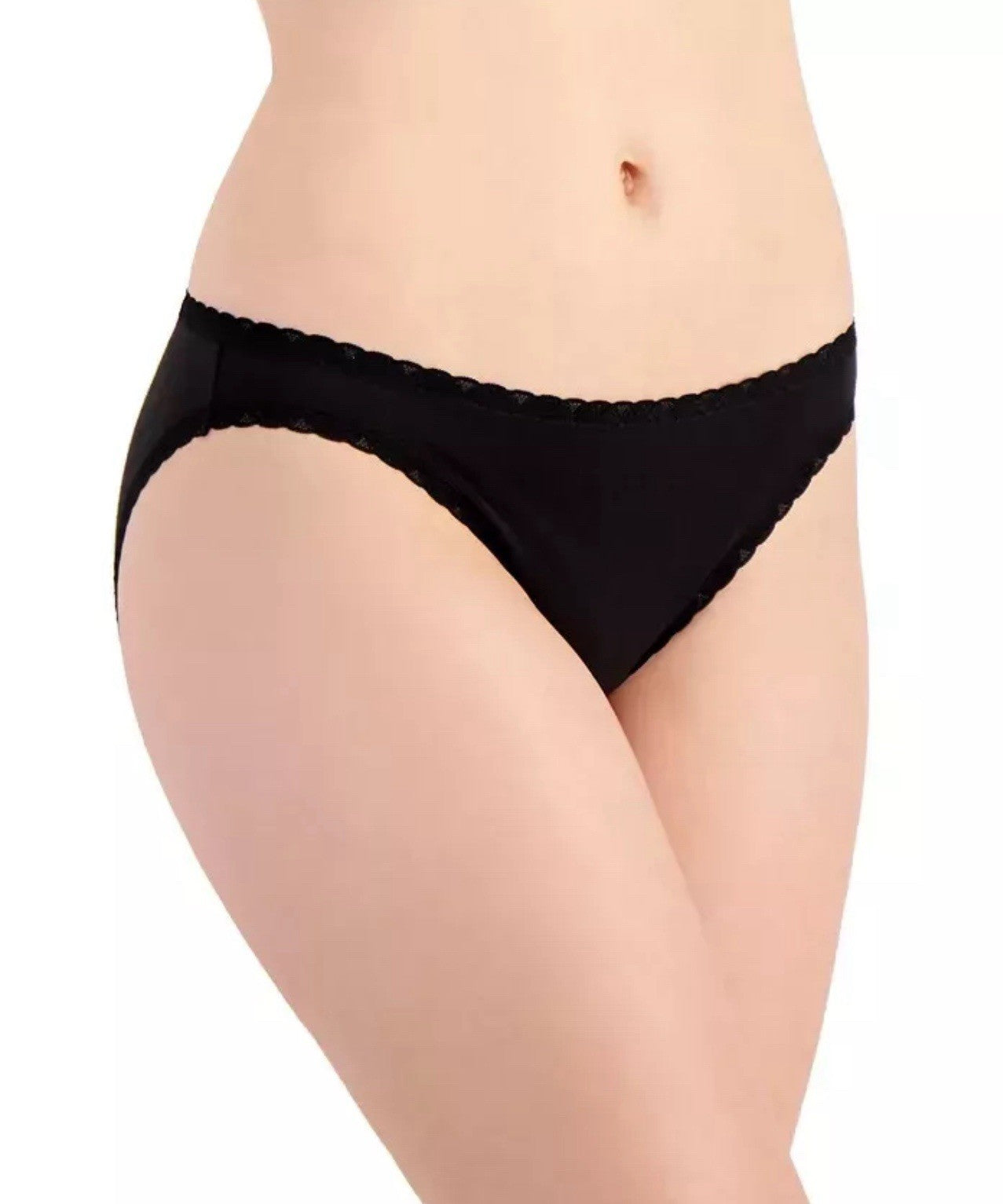 JENNI Women’s Lace Trim Bikini Underwear, Black, Large