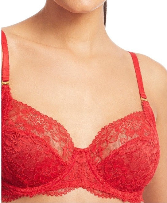 Lauren Ralph Lauren Women's Unlined Lace Full Coverage Bra Ruby Red 34A
