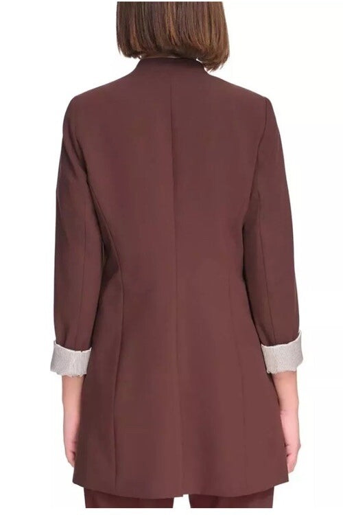 $150 Calvin Klein Women's Brown Collared Open-Front Blazer Jacket Size Petite 2P