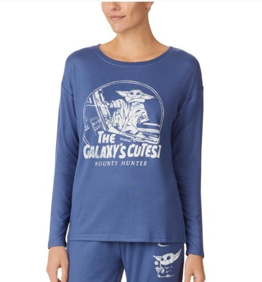 Disney Women's Star Wars Galaxy's Cutest Bounty Hunter Sleep Top Blue L
