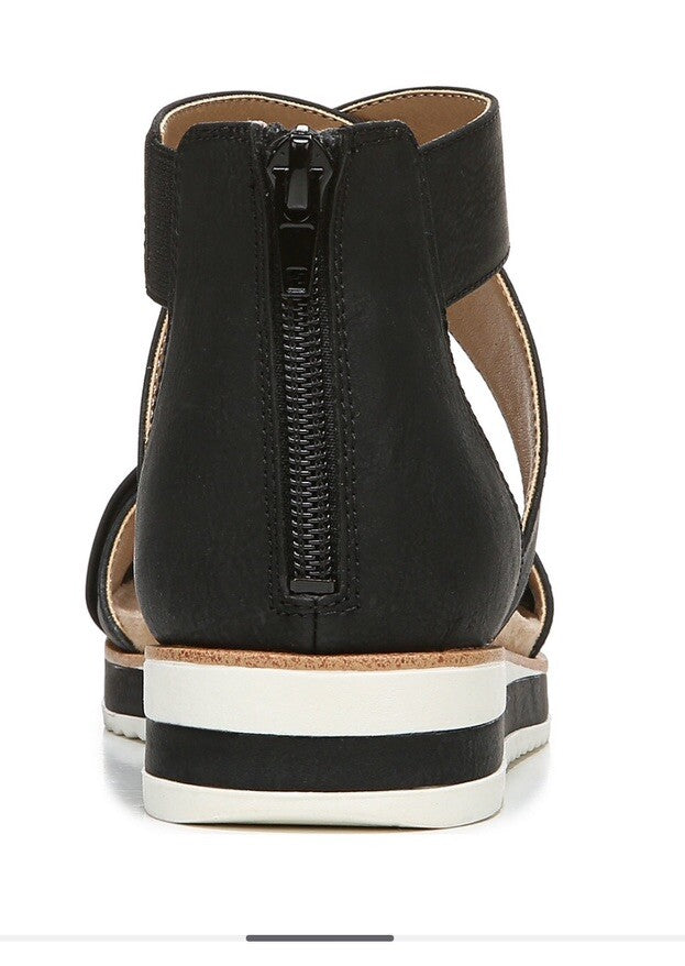 Life Stride Women’s Zoom Round Open Toe Crisscross Wedge Black 7M
