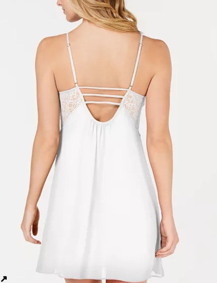 I.N.C. International Concepts Lace & Chiffon Nightgown, White, S