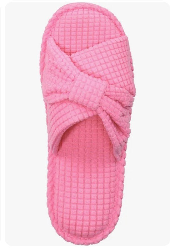 CHARTER CLUB terry bow open toe womens slide slippers Memory Foam XL 11-12 Pink