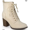 Journee Collection Women's Baylor Lace Up Stacked Heel Booties Bone 11
