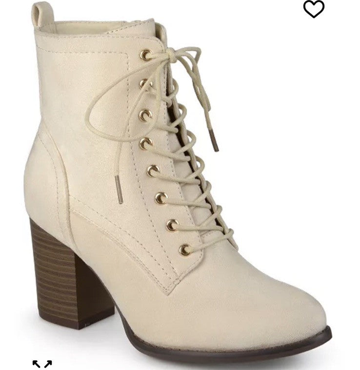 Journee Collection Women's Baylor Lace Up Stacked Heel Booties Bone 11