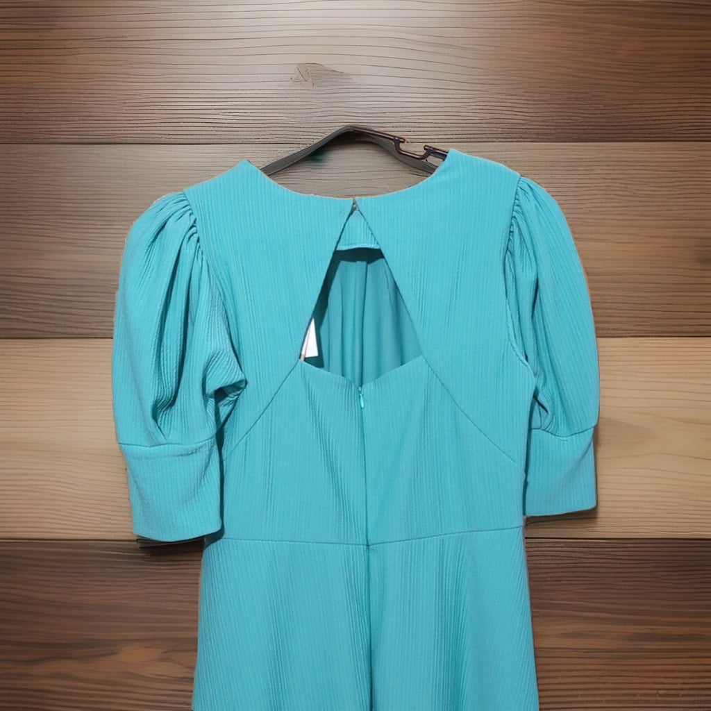 Maison Tara Women's Puff Sleeve Pleated Dress, 4 Aqua 