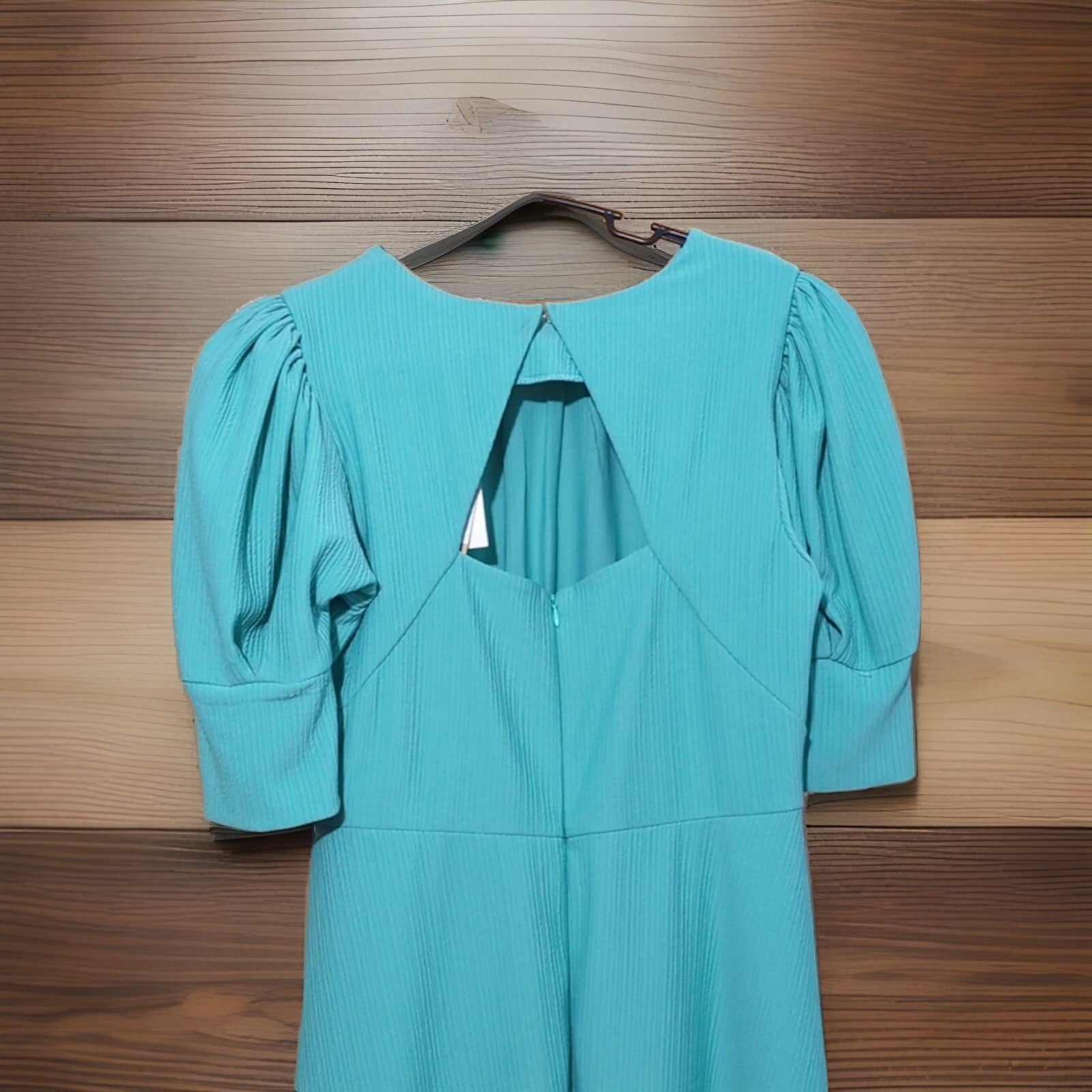 Maison Tara Women's Puff Sleeve Pleated Dress, 4 Aqua 