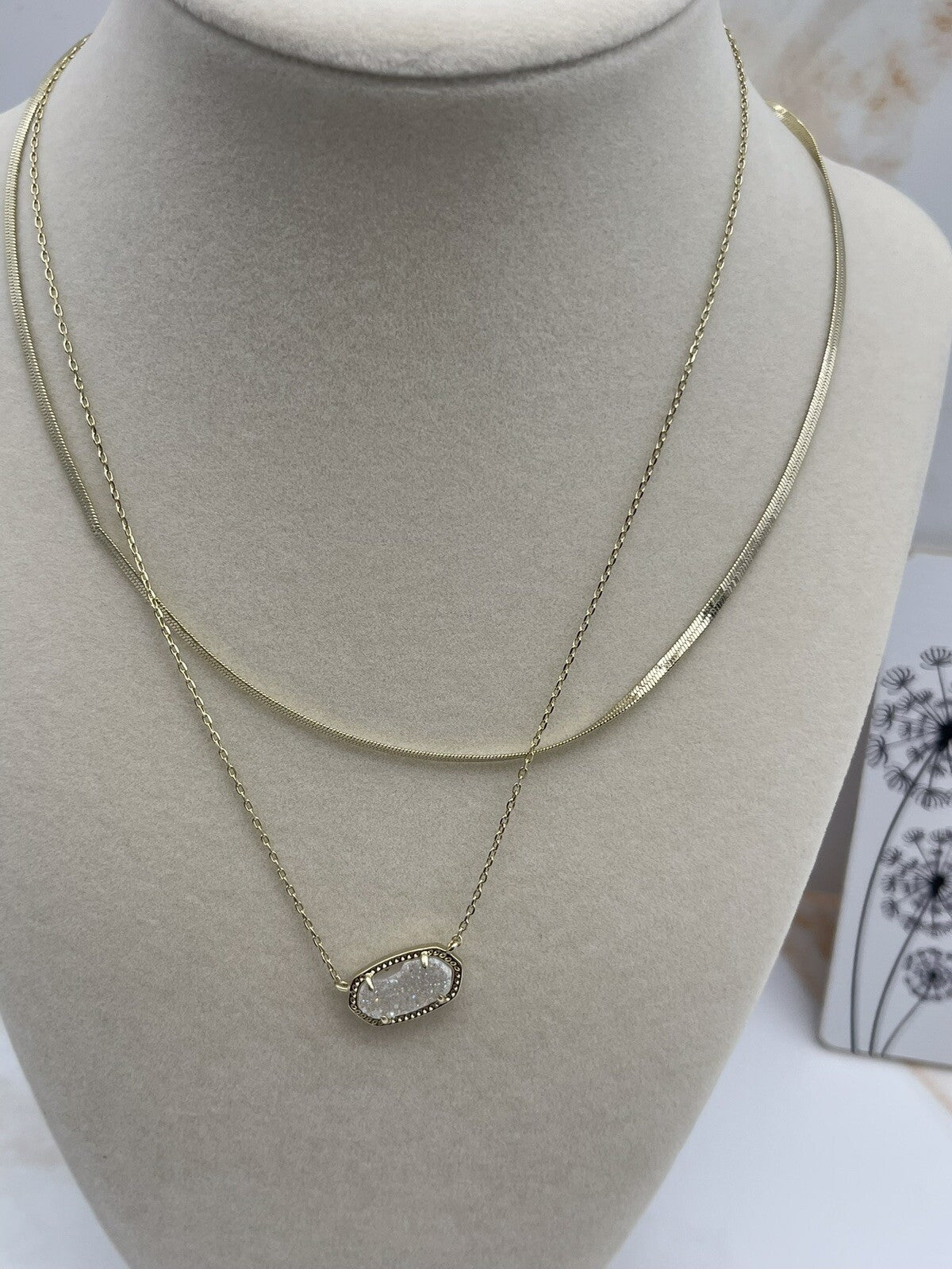 Kendra Scott Gold Tone Double Strand Chain Necklace with Stone  15-18” GORGEOUS