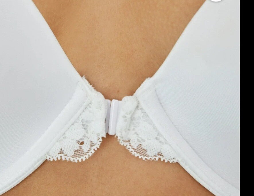 Maidenform Womens One Fab Fit Lace T-Back Shaping Front Close Bra White 40C