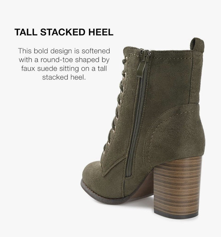 Journee Collection Women's Baylor Lace Up Stacked Heel Booties Olive 11